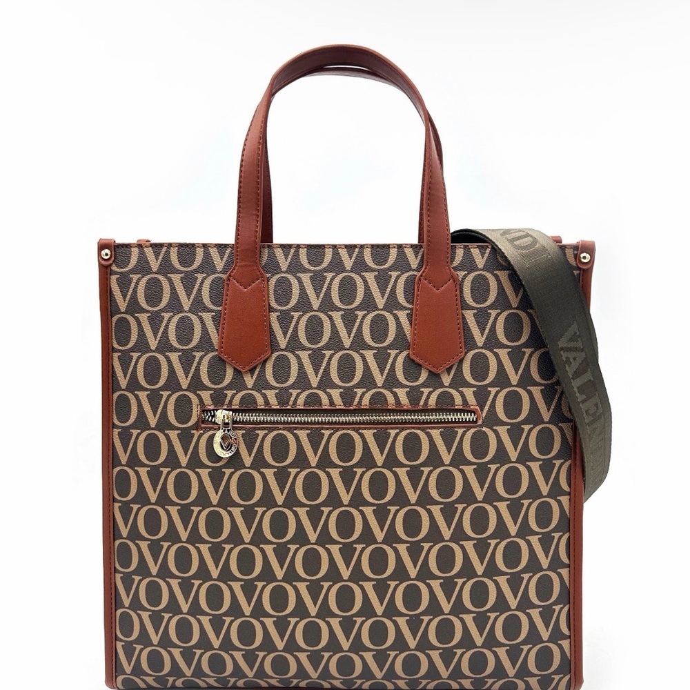 Valentino Orlandi OVO Monogram Tote in Chocolate and Beige